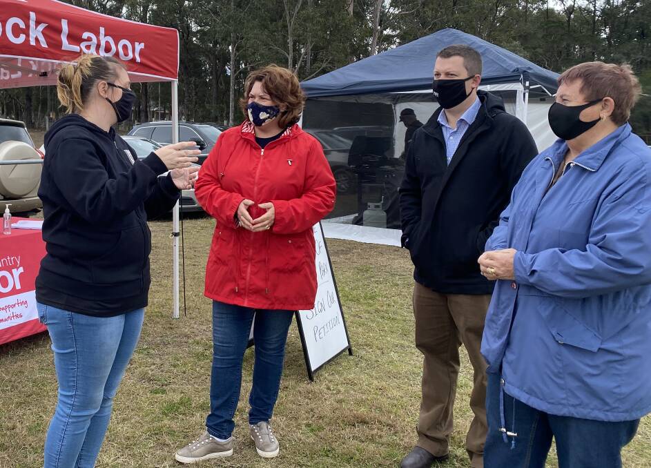 CALL FOR ACTION: Weston Junior Football Club president Samantha Tama speaks with Paterson MP Meryl Swanson and Labor councillors Jay Suvaal and Anne Sander at a recent 'meet the candidates' session at Varty Park.