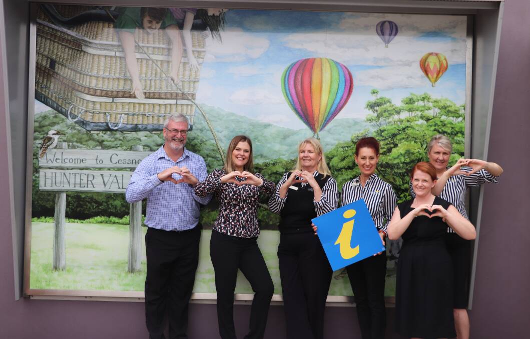 SHOW SOME LOVE: Cessnock City Council's economic development and visitor centre team members Brad Sangster, Rhiannon Stevens, Nancy Murray, Melissa George, Kelly Lynch and Christine Eccles.