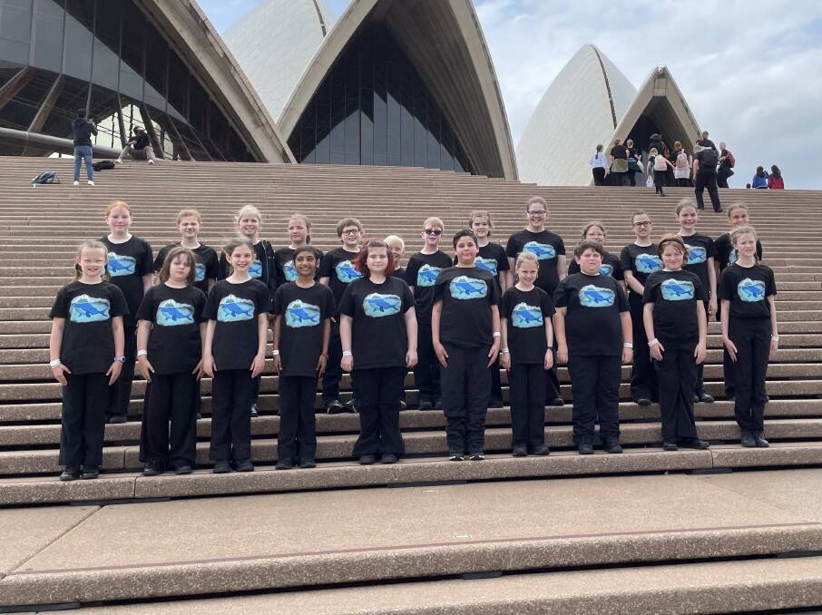 The Cessnock East Public School choir on the steps of the Sydney Opera House.