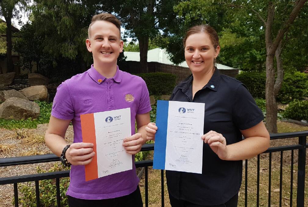 SUCCESS: WSET graduates Dylan Thompson, of Pepper Tree Wines, and Louise Robertson, of The Cellar Restaurant. Picture: supplied