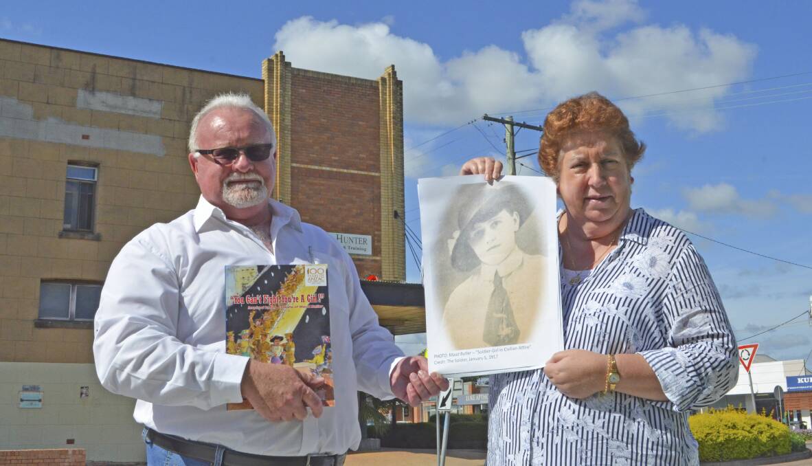 LEGACY: Authors John Gillam and Yvonne Fletcher at the side of Kurri Library, where a mural of Maud Butler is proposed. Picture: Krystal Sellars