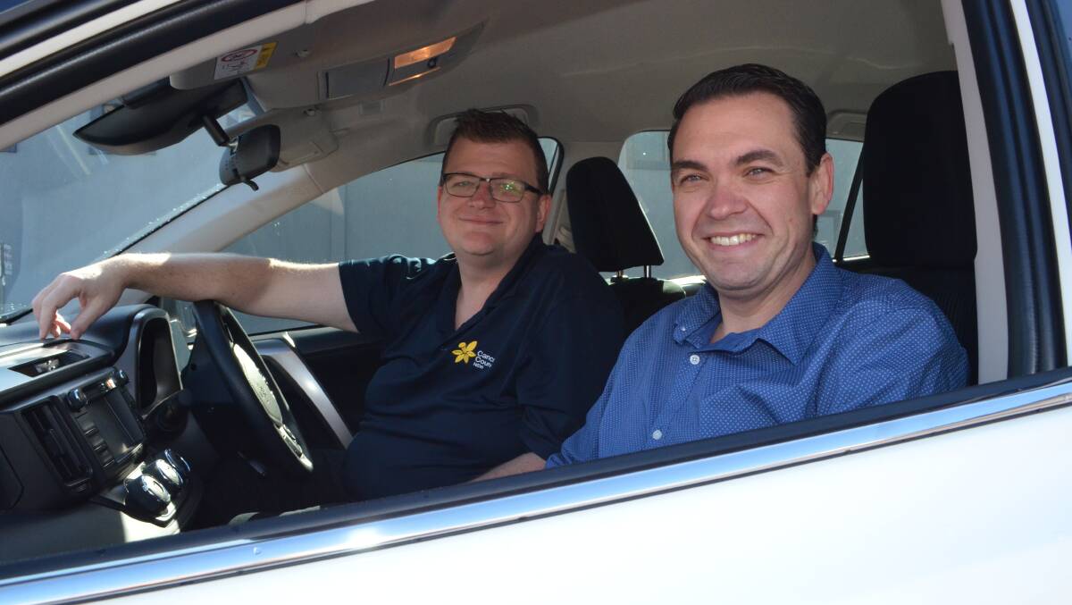 FUN AND FUNDRAISING: Clint Ekert and Anthony Burke will be driving the Cessnock Charity Cab on August 10 and 11 to raise funds for Cancer Council.