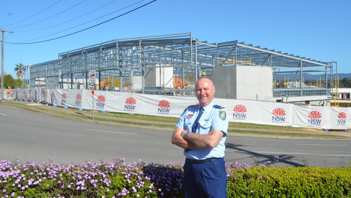CAN'T MISS IT: Cessnock Police Station officer-in-charge, Chief Inspector Michael Gorman at the Cumberland Street side of the new police station. Picture: Krystal Sellars