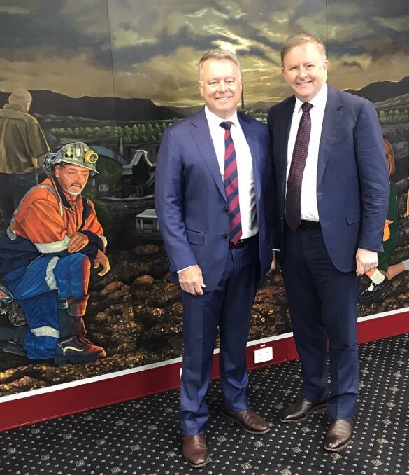 SOLIDARITY: Member for Hunter Joel Fitzgibbon and Labor leader Anthony Albanese at Federation House, Aberdare on Sunday for the Mineworkers Memorial Day service.