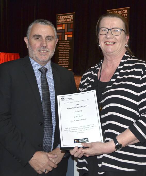 RECOGNITION: Cessnock Principals Network director of educational leadership presented Mount View High School's Desley Pfeffer with the Excellence in School Leadership award.