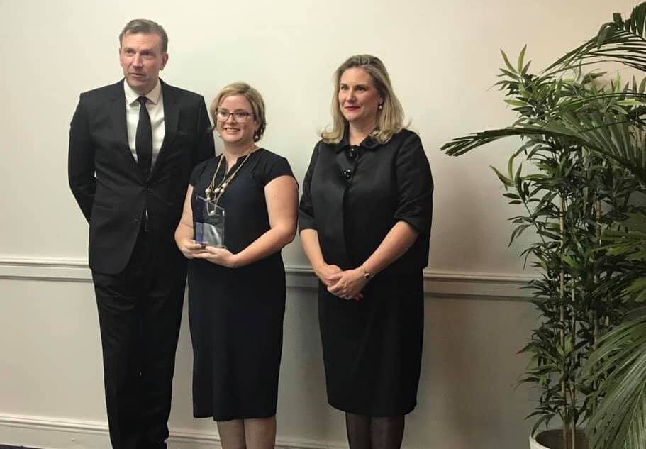 WIN: Achieving Solutions proprietor Gina Wilks (centre) with National NEIS Association chairperson Phil Kemp and Senator Hollie Hughes at the awards. 