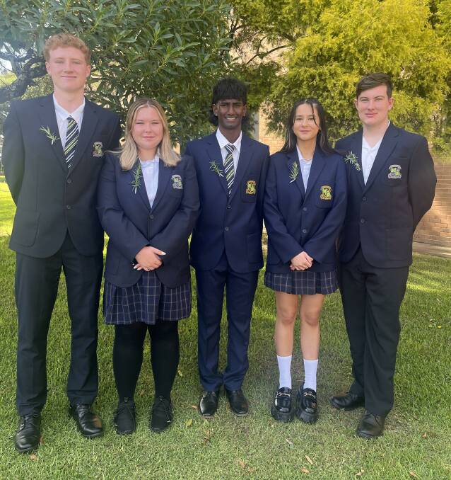 Cessnock High School leaders Harrison Reed, Taylor Grant, Xylis Weissenborn, Grace Swinton and Adam Crowfoot spoke at the school's Remembrance Day service.