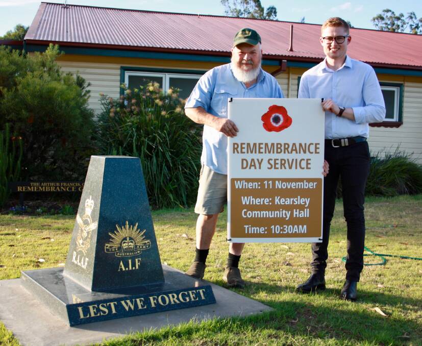 IMPORTANT DAY: Kearsley Community Dawn Service Committee secretary Dale Goldie and chairman Jordan Fallon are hoping for a big turnout for the Remembrance Day service on Saturday.