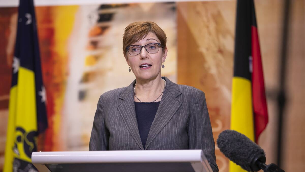 Health Minister Rachel Stephen-Smith addresses the media at the Legislative Assembly on Friday. Picture: Keegan Carroll