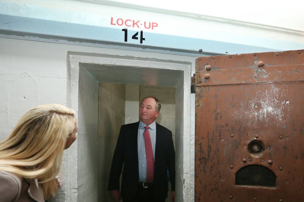 CAPTION COMPETITION: Deputy PM and National Party leader Barnaby Joyce at the old Maitland jail in January, with Liberal candidate for Paterson, Brooke Vitnell. Picture: Simone De Peak