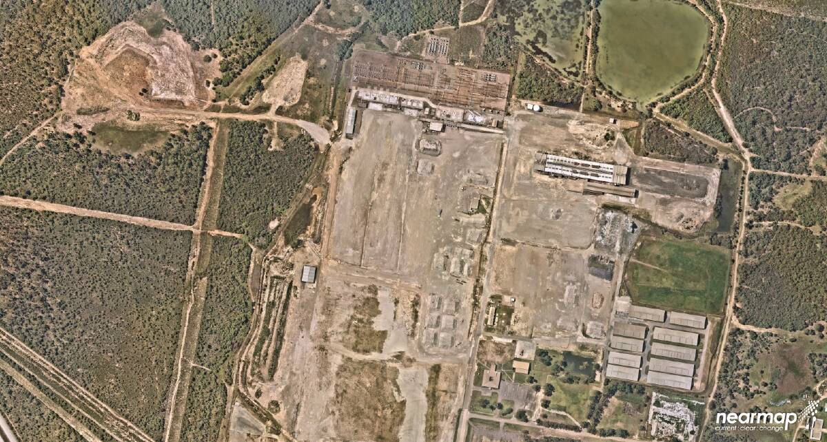 FROM ABOVE: A satellite image from January 17 showing most of the cleared smelter site. The lined cell will go into the clay borrow pit at the top left of the photo. Picture: Nearmap, Hydro Aluminium Kurri Kurri