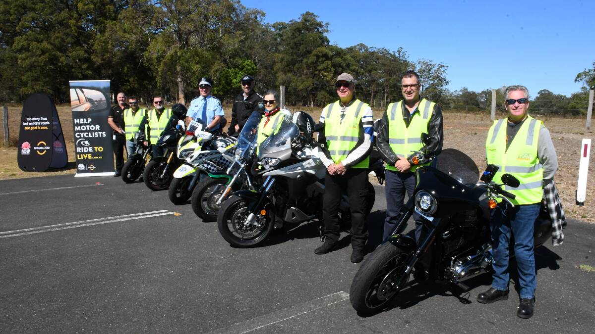 Council, police and motor cycle enthusiasts at the Joe Rider campaign launch - , Chris Dimarco, Daniel Yarroll, Graeme Dunning, Sergeant Dave Coyle, Senior Constable Andrew McNeill, Linda Brook-Franklin, Ron Auld, Adrian Panuccio and Steve Collins. Picture by Scott Calvin.