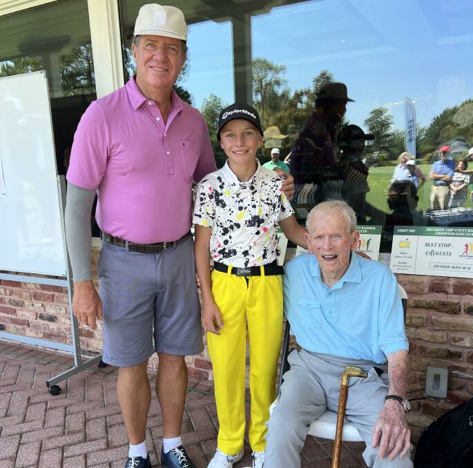 Jesse Linden with 1995 US PGA champion Steve Elkington and Hall of Famer and 1956 US Masters and PGA Champion Mr Jack Burke Jr. Picture supplied
