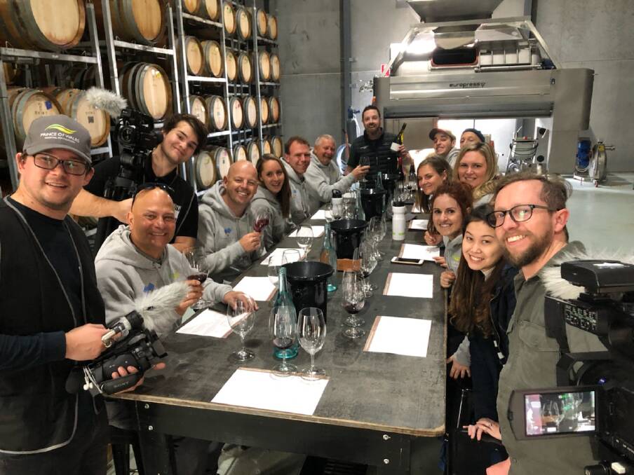LIGHTS, CAMERA, ACTION: Cast and film crew taking part in Winemakers Table for Reds at Keith Tulloch Wines on Wednesday.
