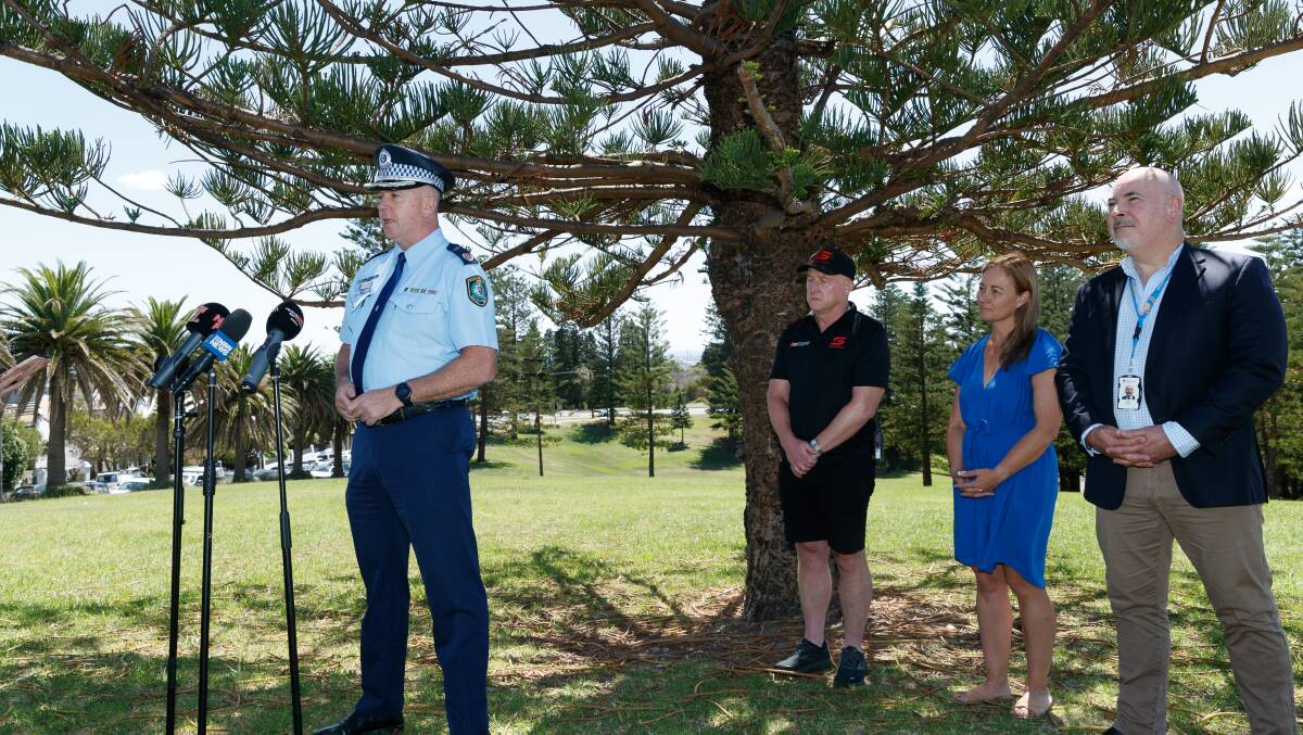 Assistant Commissioner Peter McKenna speaking to reporters at King Edward Park. Picture by Max Mason-Hubers