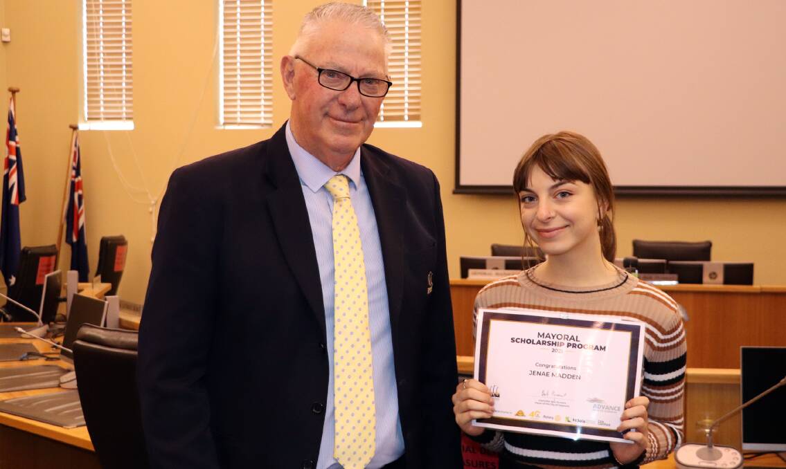 SCHOLAR: Cessnock Mayor Bob Pynsent pictured with scholarship recipient Jenae Madden.