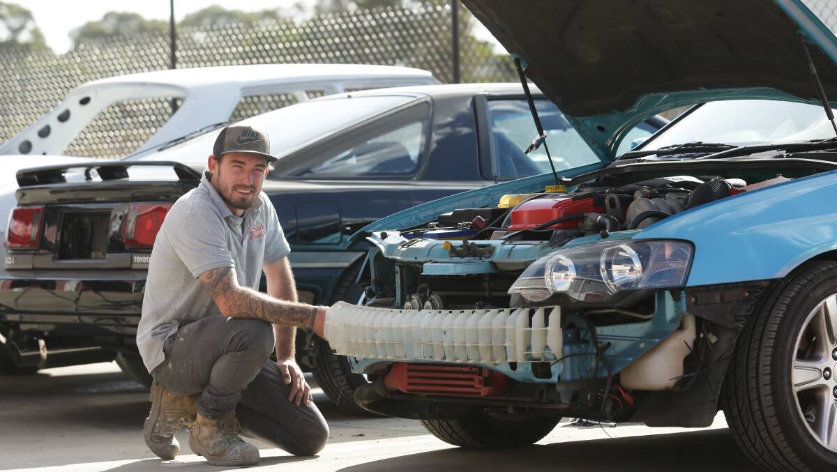 ROADKILL: Hayden Gillon of Hunter Valley Smash Repairs at Rutherford said the number of repairs he is doing to cars damaged by wildlife has risen significantly over the past eight months. Photo: Jonathan Carroll.