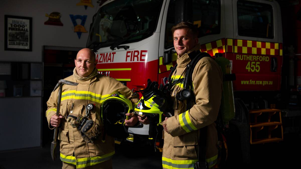WAITING FOR THE CALL: Retained firefighters Joel Papas and Bill Rowles at Rutherford Station. 