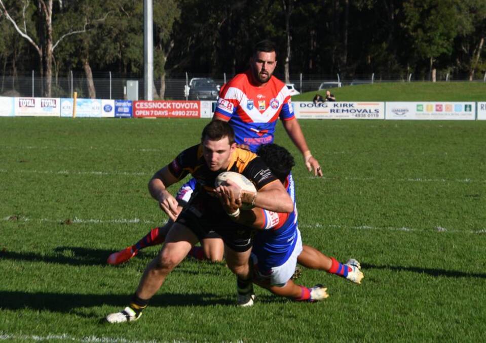 TRY TIME: Cessnock back-rower Reed Hugo busts through the defence to dive in for a try against Kurri last round.