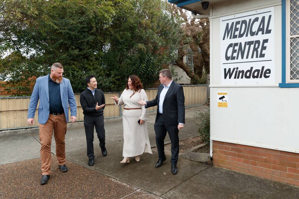 EXPANDED PROGRAM: Federal MPs Dan Repacholi, Meryl Swanson and Pat Conroy with Hunter GP Association president Dr Lee Fong in Windale on Thursday. Picture: Max Mason-Hubers 