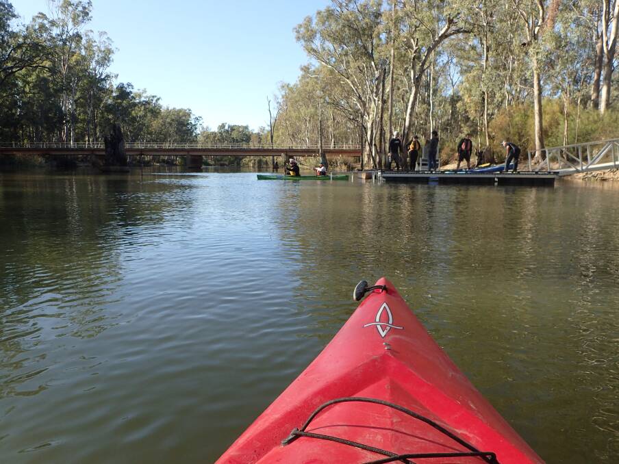 Quiet waters: The Edward River outside Mathoura, with the kayak launcher on the right hand side.