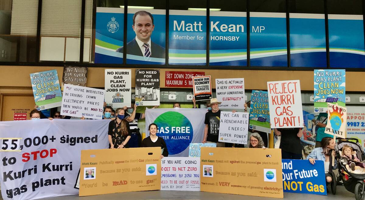 Protesters outside Matt Kean's Hornsby Office on Wednesday. Picture: Gas Free Hunter Alliance 