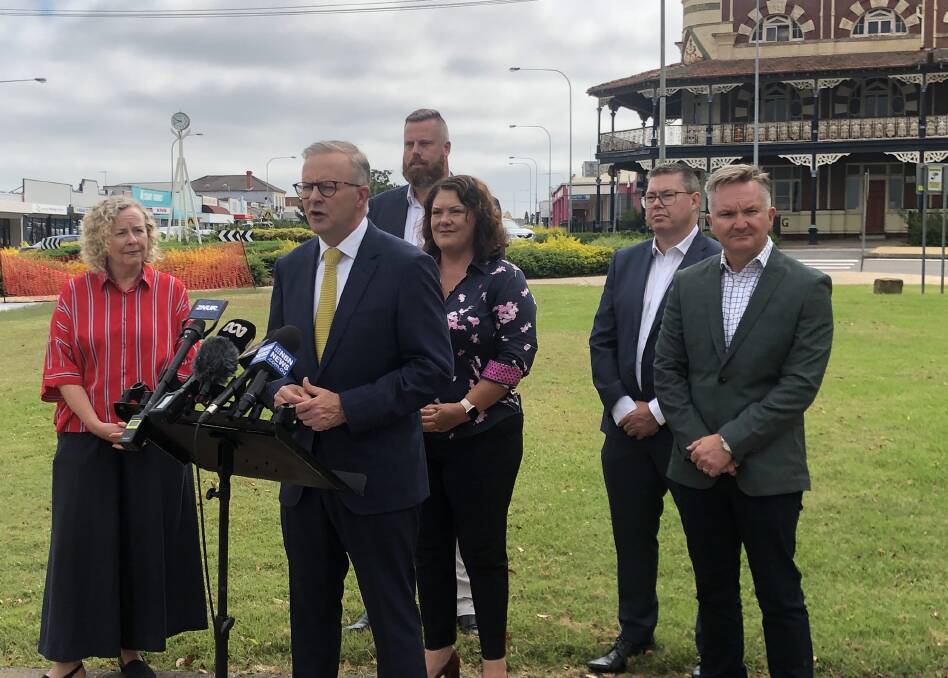 Peaking plans: Opposition Leader Anthony Albanese outlining a plan to run the Hunter Power Project on green hydrogen. Picture: Matthew Kelly