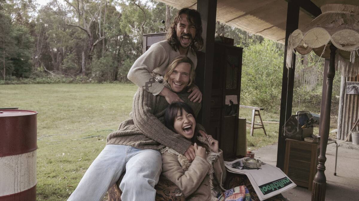 Ben O'Toole (Snapper), Sean Keenan (Trotter) and Jillian Nguyen (Tracy Chan) have fun on the set of Barons. Photos supplied by ABC TV.