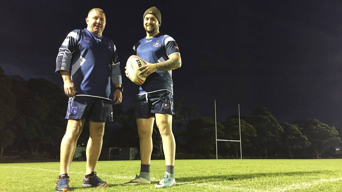 COMBINATION: Phil Williams and Brad Murray at Newcastle Rebels training earlier this year. Picture: Josh Callinan