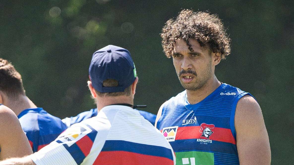 REBELS: Cessnock recruit Tyrone Roberts-Davis training with the Knights in 2020.