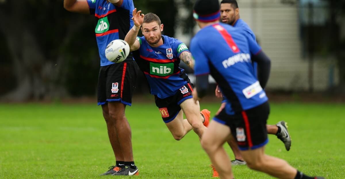 SET: Cessnock recruit Tyler Randell training with the Newcastle Knights in 2017. Picture: Jonathan Carroll