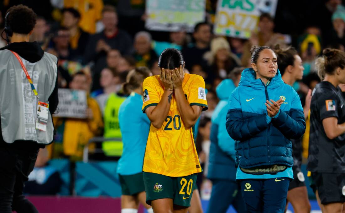 Sam Kerr produced a wonder goal for Australia to equalise before the Matildas went down 3-1 to England in the World Cup semi-final at Stadium Australia on Wednesday night. Picture by Anna Warr