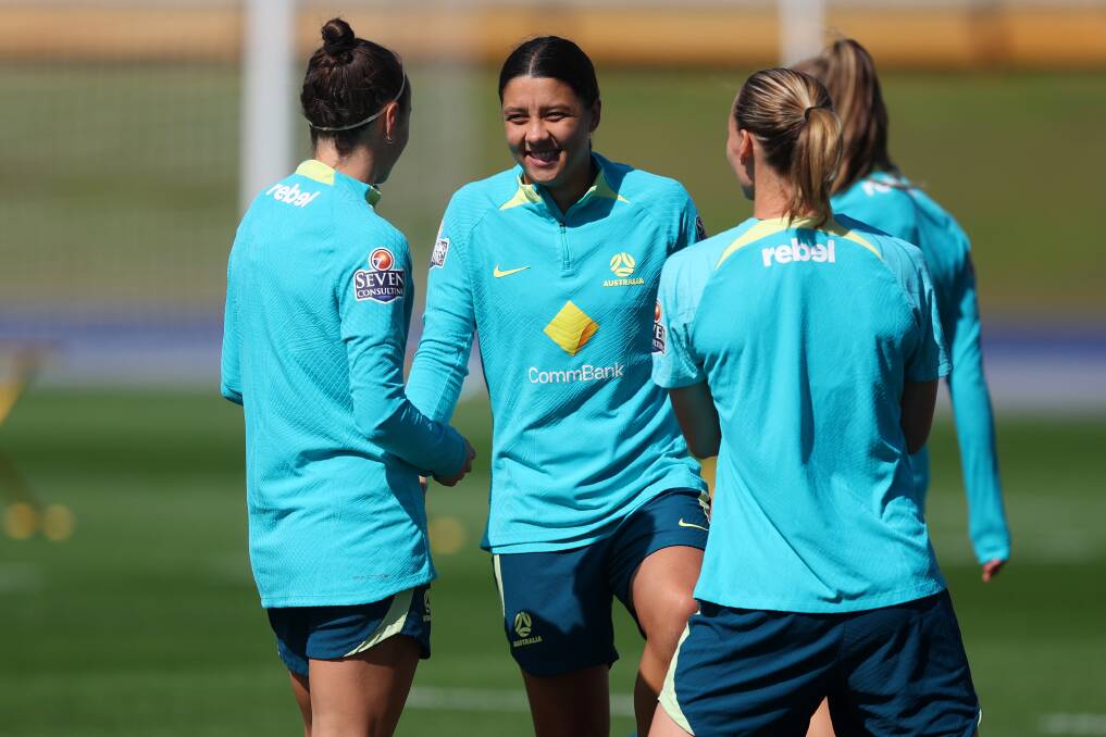 Matildas captain Sam Kerr was all smiles at training in Brisbane last week. Picture by Getty Images