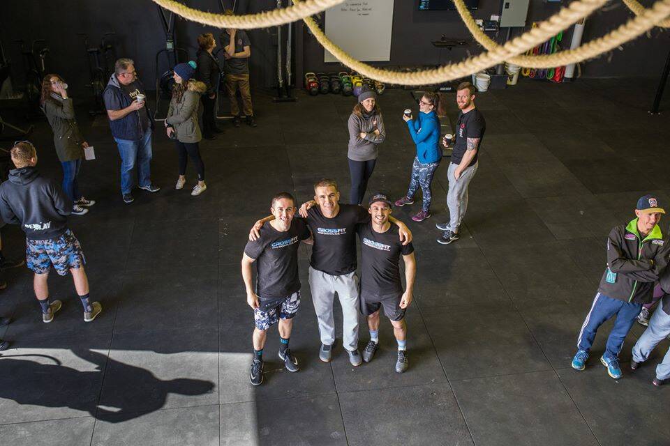 Crossfit Indulge: Adam, Jarad and Brendan with community 'crossfitters' in Rutherford.