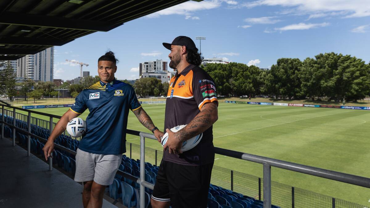 Mata'utia and Fifita at Newcastle's No.2 Sportsground in December. Picture by Marina Neil