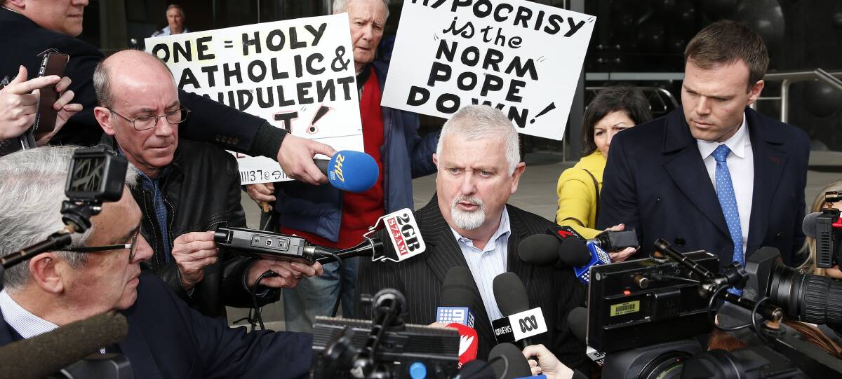 Stunned: Hunter abuse survivor Peter Gogarty speaks to the media after Wilson sentenced to 12 months' jail.