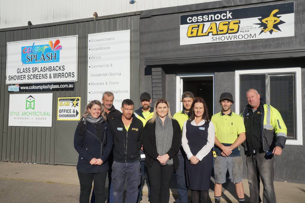 Terrific Team: The team from Cessnock Glass (from left to right) - Emma, John, Jim, Matt, Taylah, Michael, Nancy, James and Dave. Absent - Nelson. Photo: Jye Metcalfe.