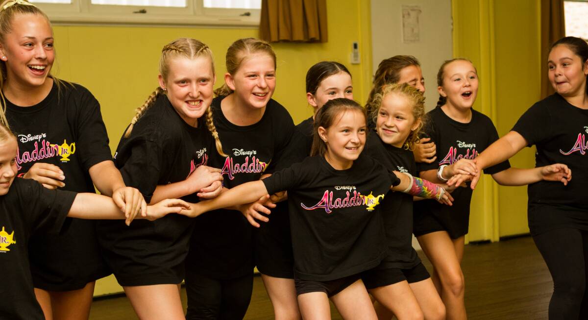 LOTS OF LAUGHS: Children rehearsing for the Singleton production of Aladdin Jr. Auditions will be held in Cessnock this month. Picture: Jo Roberts