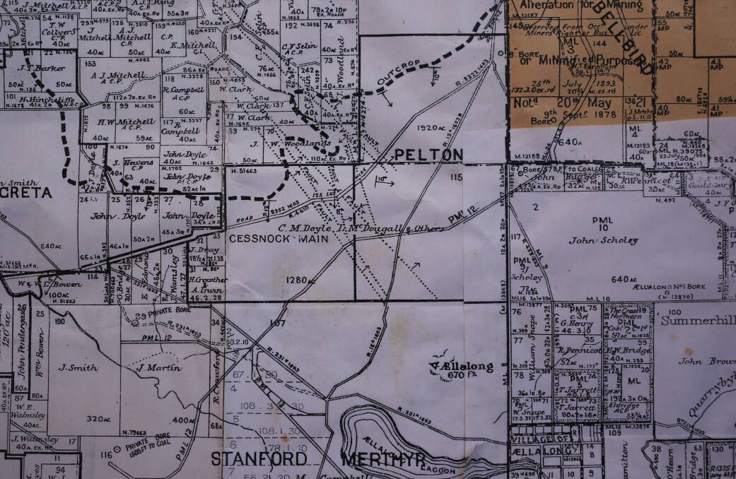 Detail of a map produced in 1921, showing the site of the Austar mine, then known as Pelton. Picture: Simone De Peak
