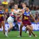 Charlie Cameron (r) excelled as Brisbane rallied to beat the Western Bulldogs in the AFL.