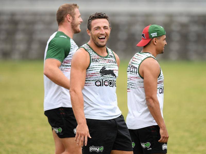 A shift in positions means Sam Burgess (centre) could enjoy a longer NRL career with Souths.