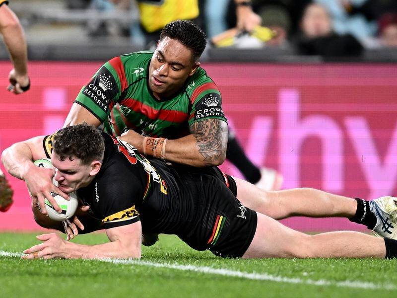 Liam Martin scored the match-winning try in Penrith's last-gasp NRL win over South Sydney. (Dan Himbrechts/AAP PHOTOS)
