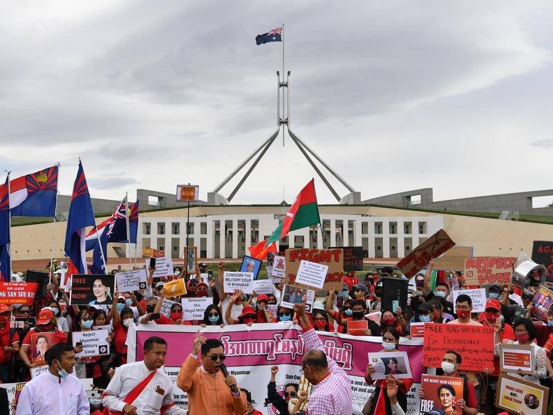 A military coup in Myanmar, the subject of protests in Australia, means students fear going home.