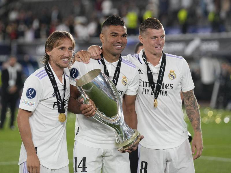 Five-times Champions League winner Casemiro (c) is believed to be on his way to Manchester United. (AP PHOTO)