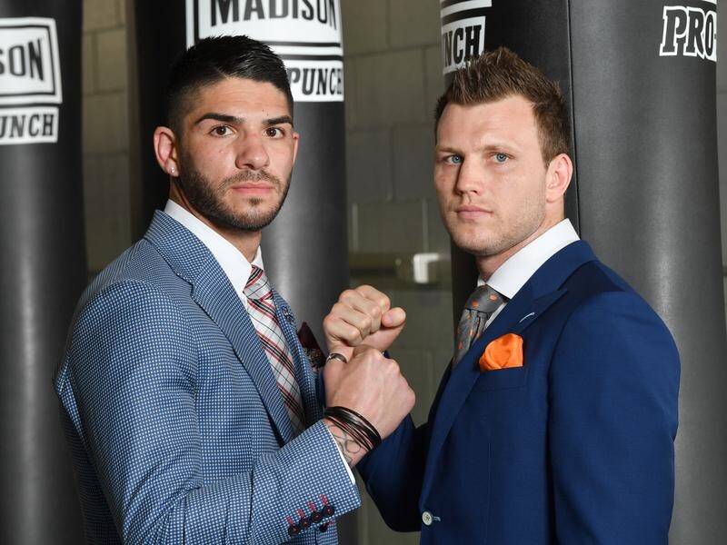 Boxers Michael Zerafa (left) and Jeff Horn will meet again in the ring in Brisbane next month.
