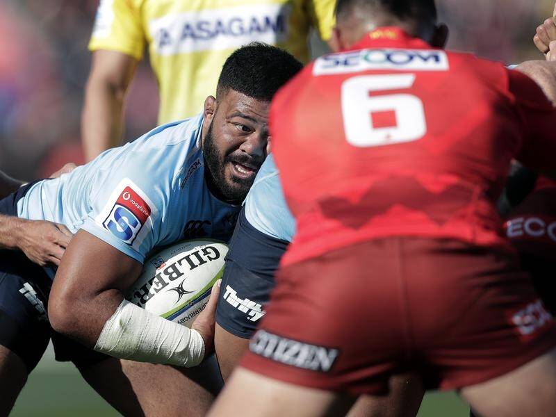 NSW Waratahs hooker Tolu Latu (L) faces a Super Rugby ban after a SANZAAR citing for dangerous play.
