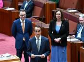 Liberal Senator for NSW Dave Sharma during his swearing-in ceremony in the Senate chamber. (Lukas Coch/AAP PHOTOS)