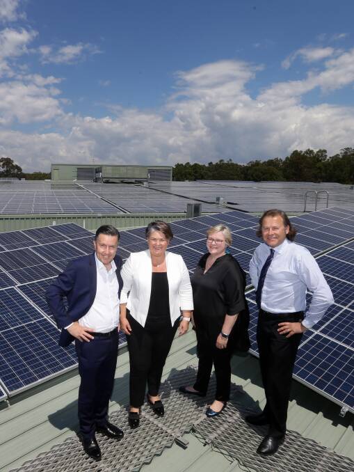 Official opening of the $2.8 million rooftop solar system at Stockland Green Hills, which they say is the largest single rooftop solar system in Australia. Picture shows, from left, MP's Meryl Swanson, Mark Butler, Louise Mason and Greg Johnston.