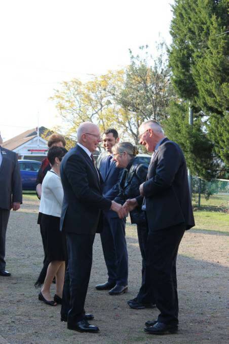 New South Wales Governor His Excellency General David Hurley shaking hands with Cessnock Mayor Bob Pynsent in Kurri last week