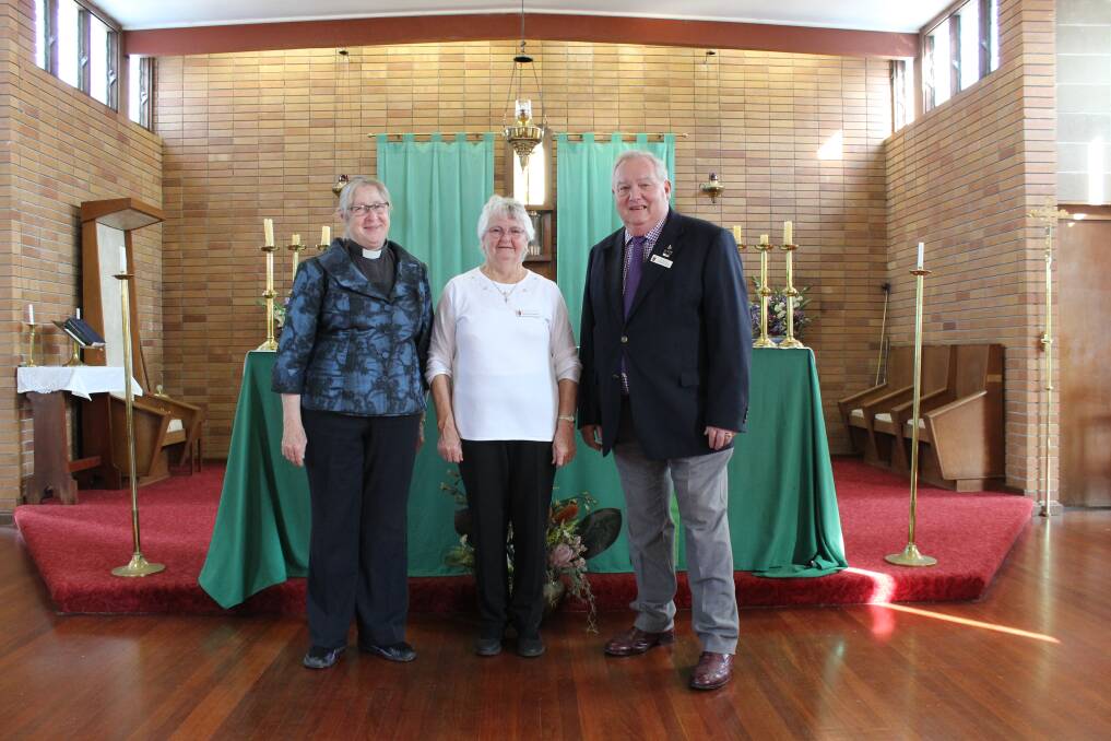 Reverend Dr Theresa Angert-Quilter with rector's wardens Margaret Brown and Graham Smith 